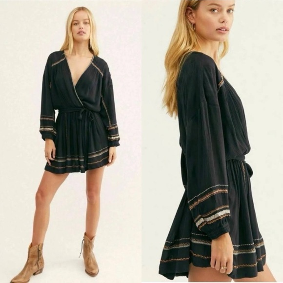 NWT $148 FREE PEOPLE Delilah midnight long sleeve boho mini dress XS - Picture 1 of 9